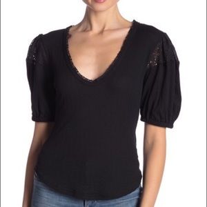 Free People St. James Black Tee Top